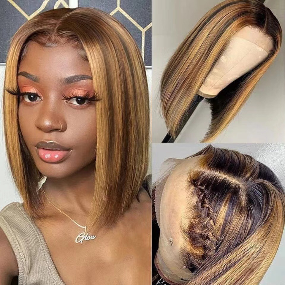 Glueless Bob Wig Brazilian Straight Short Lace Front Human Hair Wigs Pre Plucked With Baby Hair Remy
