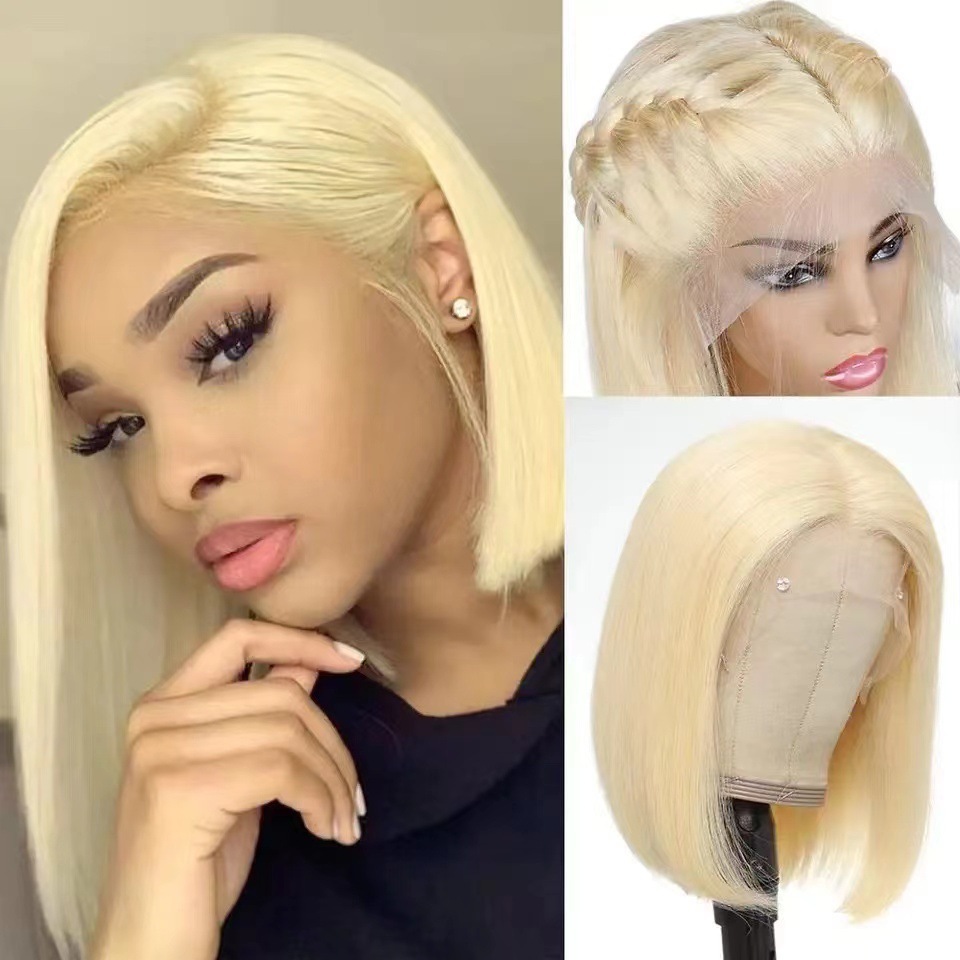 Glueless Bob Wig Brazilian Straight Short Lace Front Human Hair Wigs Pre Plucked With Baby Hair Remy