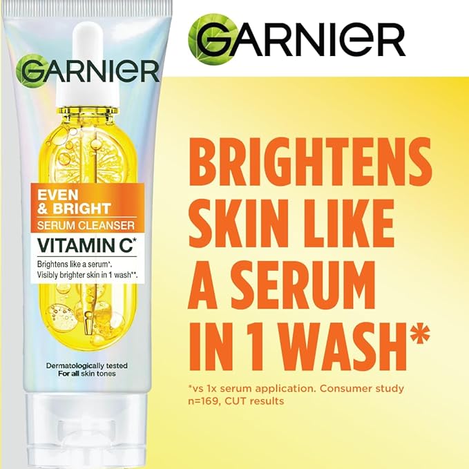 Garnier Even & Bright Serum Cleanser with Vitamin C* – Brightens in 1 Wash – For All Skin Types, Including Sensitive Skin - 100ml