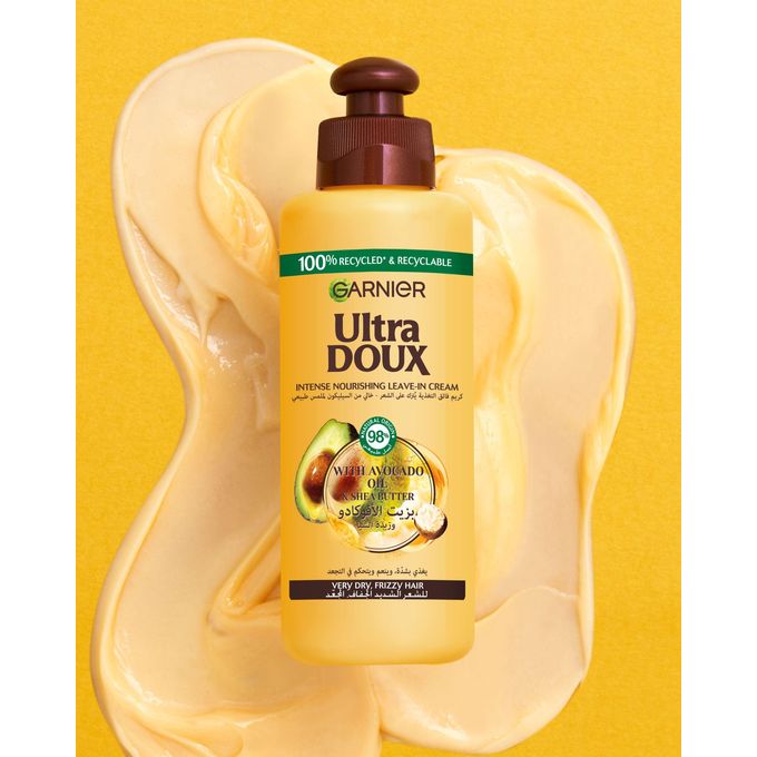 Garnier Ultra Doux Nourishing Leave In Cream with Avocado Oil & Shea Butter - Deeply nourishes, Smoothes & Tames Frizz Very Dry, Frizzy Hair 200ml