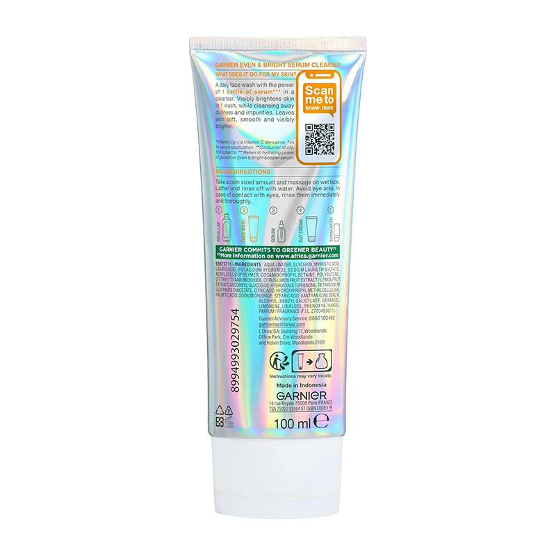 Garnier Even & Bright Serum Cleanser with Vitamin C* – Brightens in 1 Wash – For All Skin Types, Including Sensitive Skin - 100ml