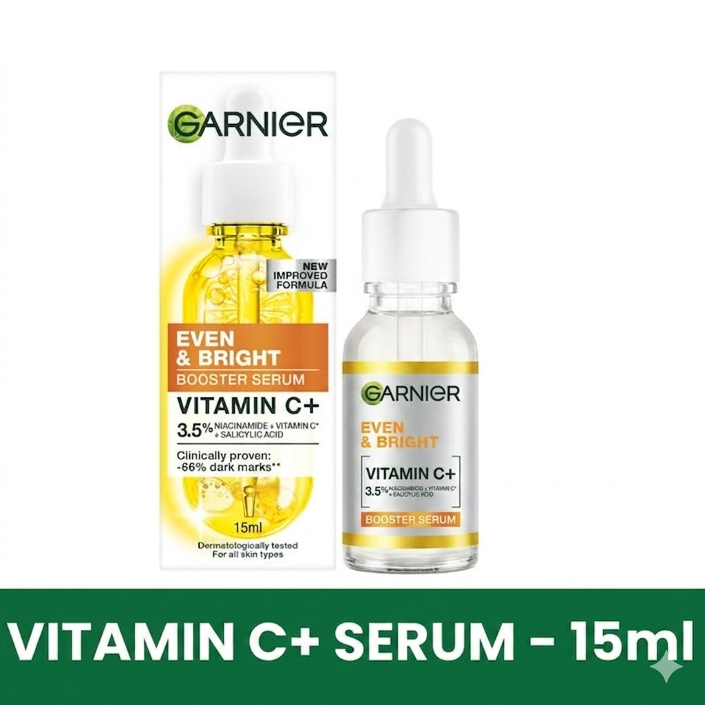 【New Combo】Garnier Even & Bright Vitamin C Brightening Kit：Vitamin C Serum Cleanser 100ml + Brightening Booster Face Serum 15ml