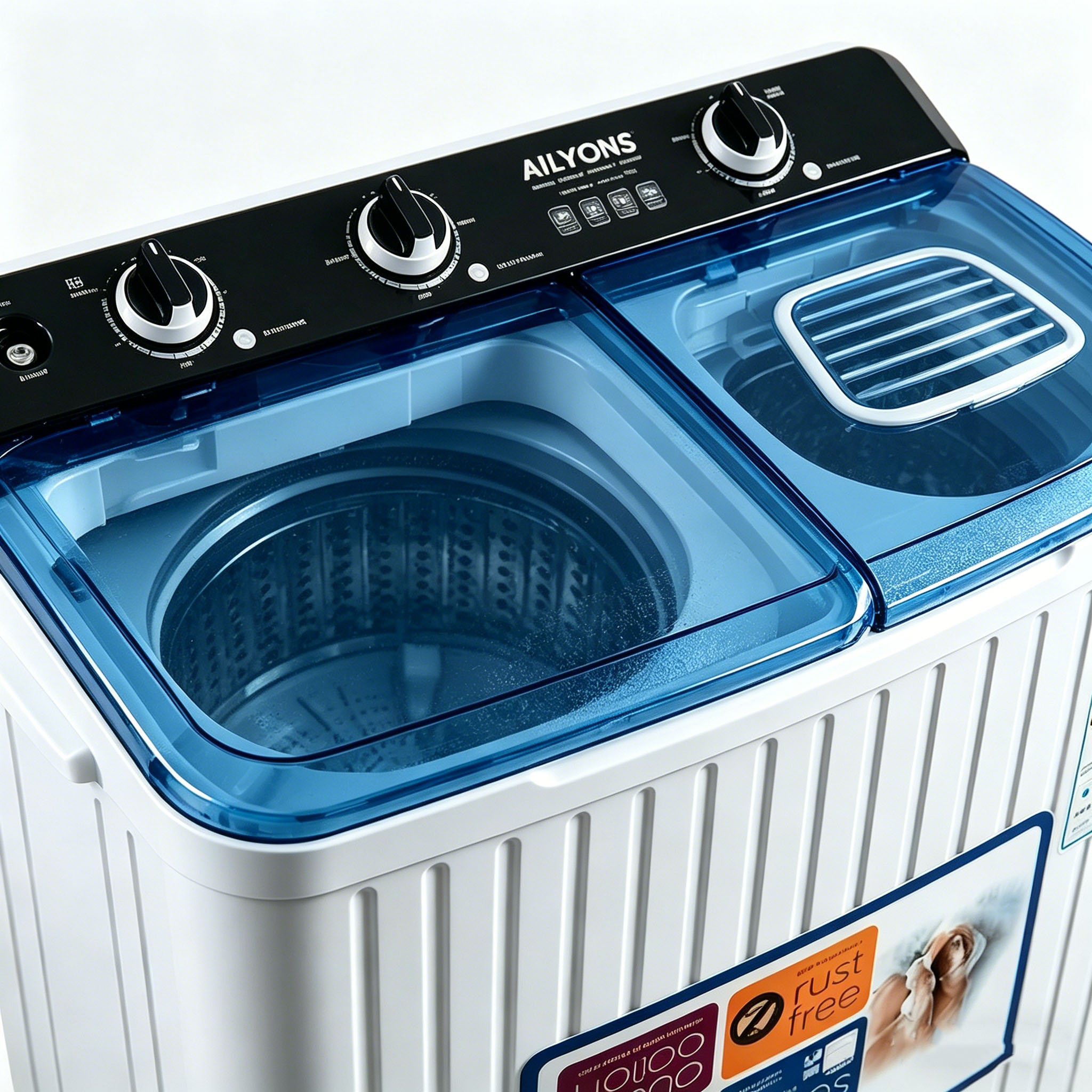 AILYONS Twin Tub Washing Machine 8KG Washer,owerful, Durable & Energy Saving Compact Washer for Home washing machine AWTT08H