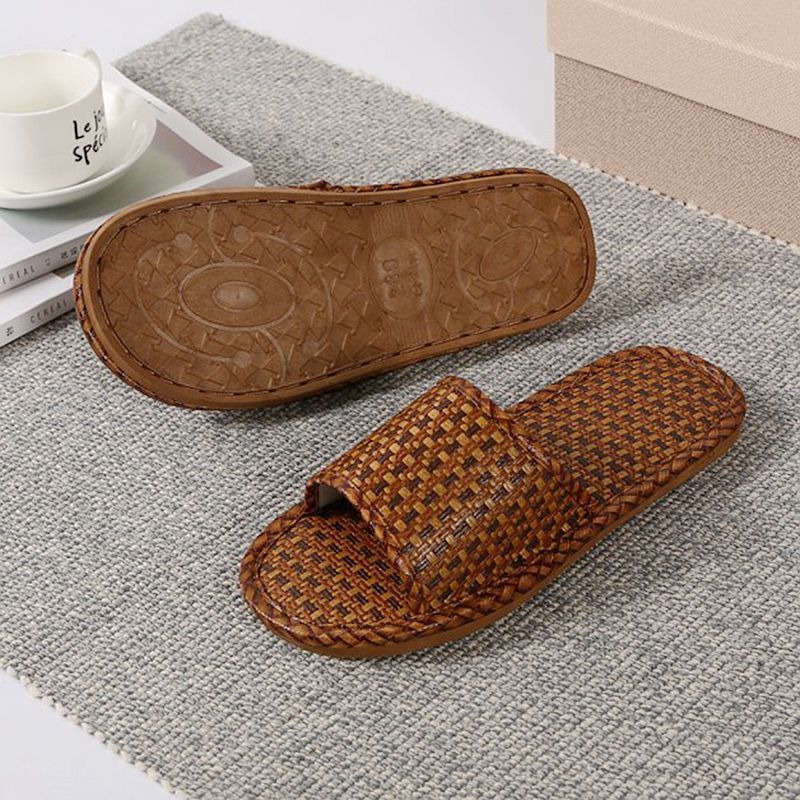 Household sandals, men's summer rattan straw slippers, indoor home linen non-slip, non-smelly feet, summer environmental protection, health, natural slippers brown
