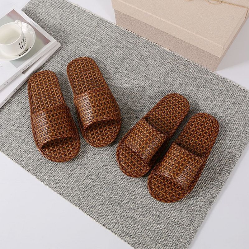 Household sandals, men's summer rattan straw slippers, indoor home linen non-slip, non-smelly feet, summer environmental protection, health, natural slippers brown