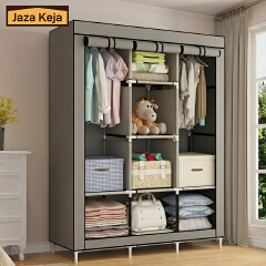 [Sale]Jaza Keja 3 Columns 130 DIY Large Capacity Metallic Wardrobe Assemble Closets Portable Home Storage with Rolling Door Gift