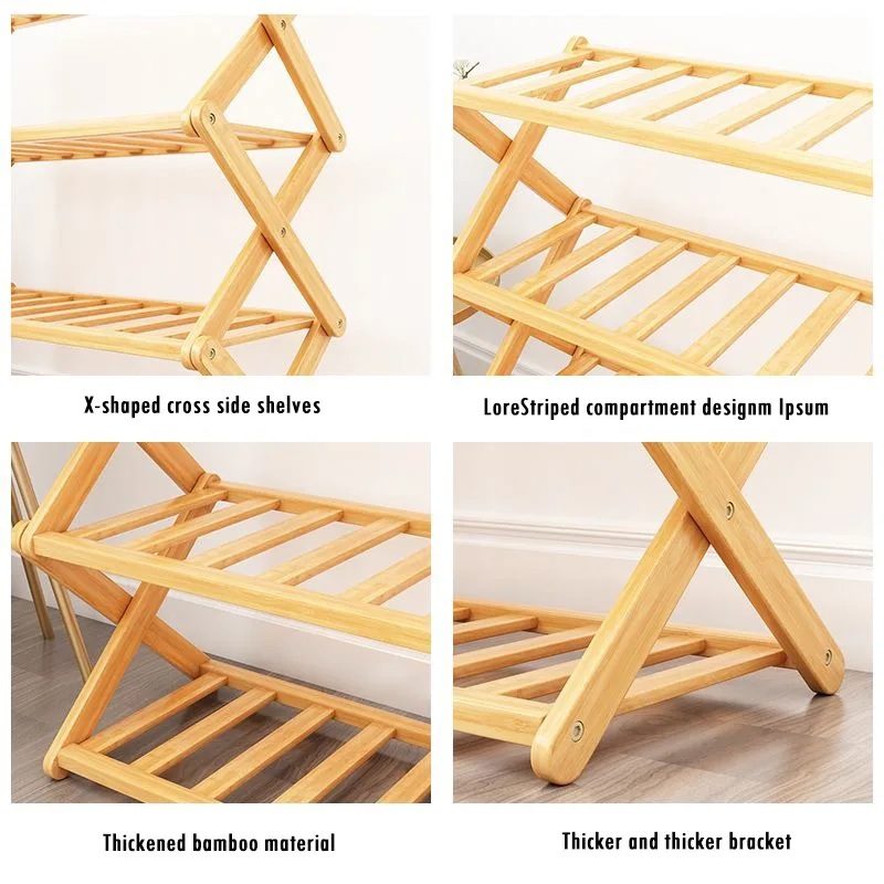[New]Jaza Keja Folding Wooden Bamboo Shoe Rack Multilayer Storage Organizer for Entrance Hallway Shoe Cabinet Space Saving Home Furniture