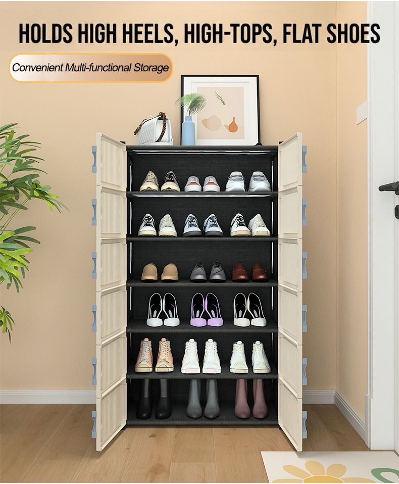 []New]Jaza Keja Portable Plastic Shoe Rack Organizer 4 5 Layer Shoe Cabinet 15 Pair Shoe Storage Expandable Free Standing Stackable Magnetic Door Space Saving for Bedroom