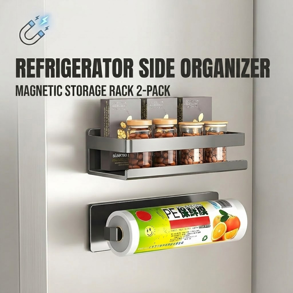 [New]Jaza Keja 2PCS Magnetic Spice Rack Refrigerator Paper Towel Holder Magnetic Shelf Fridge Kitchen Cabinet Organizers Storage Seasoning Organization Mini Shelves