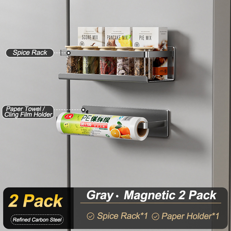 [New]Jaza Keja 2PCS Magnetic Spice Rack Refrigerator Paper Towel Holder Magnetic Shelf Fridge Kitchen Cabinet Organizers Storage Seasoning Organization Mini Shelves