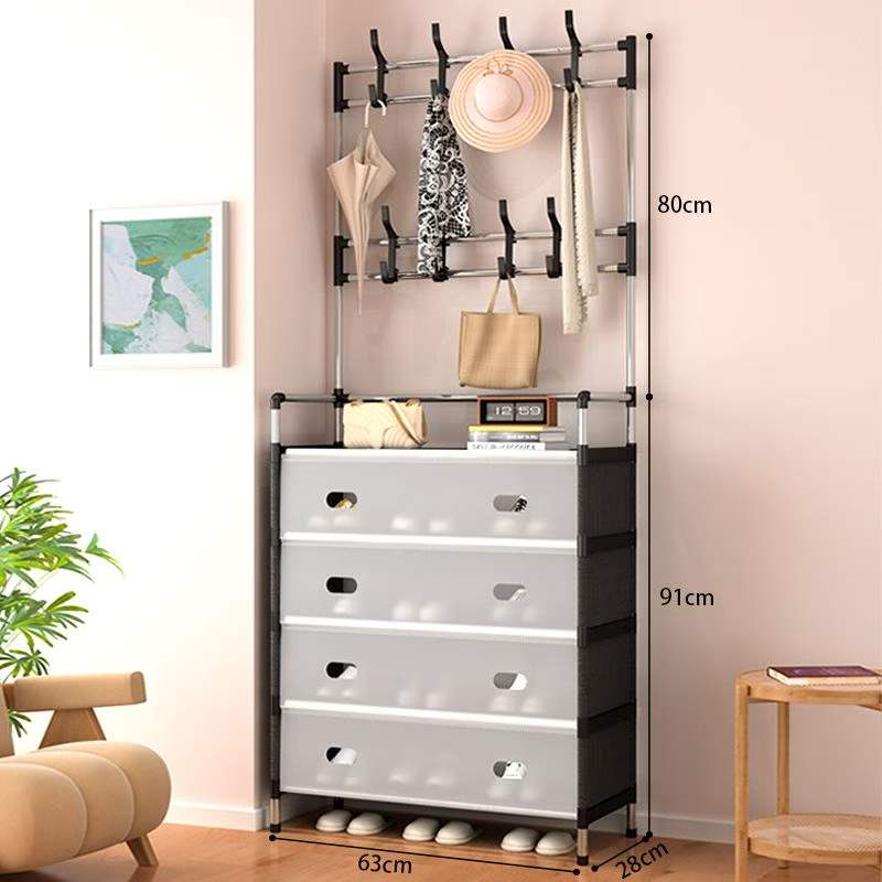 [New]Jaza Keja Upgraded 63cm 4 5 Layer Shoe Shelf Coat Hat Rack with Dustproof Cover for Closet Entrance Shoe Rack Organizer with Hooks Entryway Shoe Holder Space Saving Free Standing