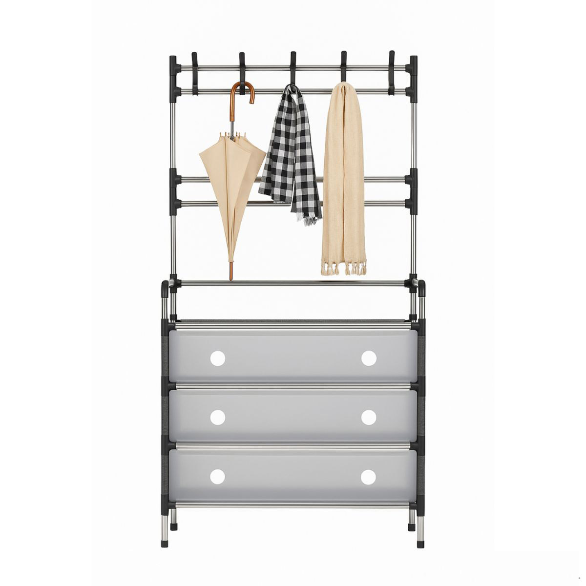 [New]Jaza Keja Upgraded 63cm 4 5 Layer Shoe Shelf Coat Hat Rack with Dustproof Cover for Closet Entrance Shoe Rack Organizer with Hooks Entryway Shoe Holder Space Saving Free Standing