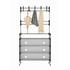 [New]Jaza Keja Upgraded 63cm 4 5 Layer Shoe Shelf Coat Hat Rack with Dustproof Cover for Closet Entrance Shoe Rack Organizer with Hooks Entryway Shoe Holder Space Saving Free Standing