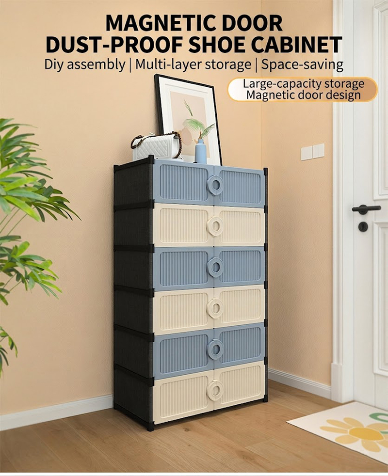 []New]Jaza Keja Portable Plastic Shoe Rack Organizer 4 5 Layer Shoe Cabinet 15 Pair Shoe Storage Expandable Free Standing Stackable Magnetic Door Space Saving for Bedroom