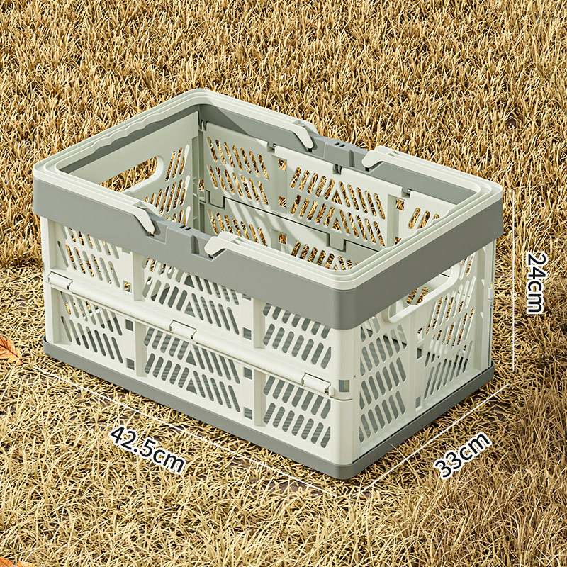 [New]Jaza Keja 20L 30L Plastic Collapsible Crate with Handle Stackable Grocery Shopping Baskets Organizer Container for Car Home Pinic Classroom Kitchen Bathroom