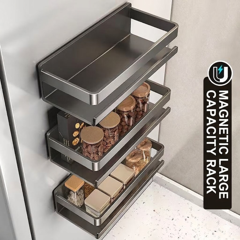 [New]Jaza Keja 2PCS Magnetic Spice Rack Refrigerator Paper Towel Holder Magnetic Shelf Fridge Kitchen Cabinet Organizers Storage Seasoning Organization Mini Shelves