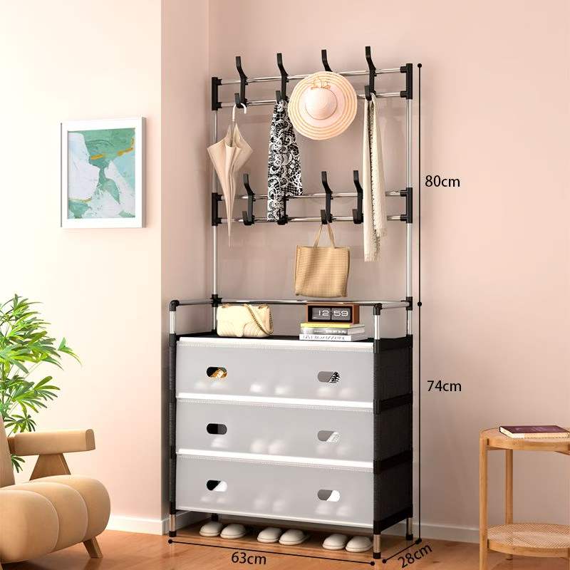 [New]Jaza Keja Upgraded 63cm 4 5 Layer Shoe Shelf Coat Hat Rack with Dustproof Cover for Closet Entrance Shoe Rack Organizer with Hooks Entryway Shoe Holder Space Saving Free Standing