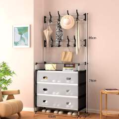 [New]Jaza Keja Upgraded 63cm 4 5 Layer Shoe Shelf Coat Hat Rack with Dustproof Cover for Closet Entrance Shoe Rack Organizer with Hooks Entryway Shoe Holder Space Saving Free Standing