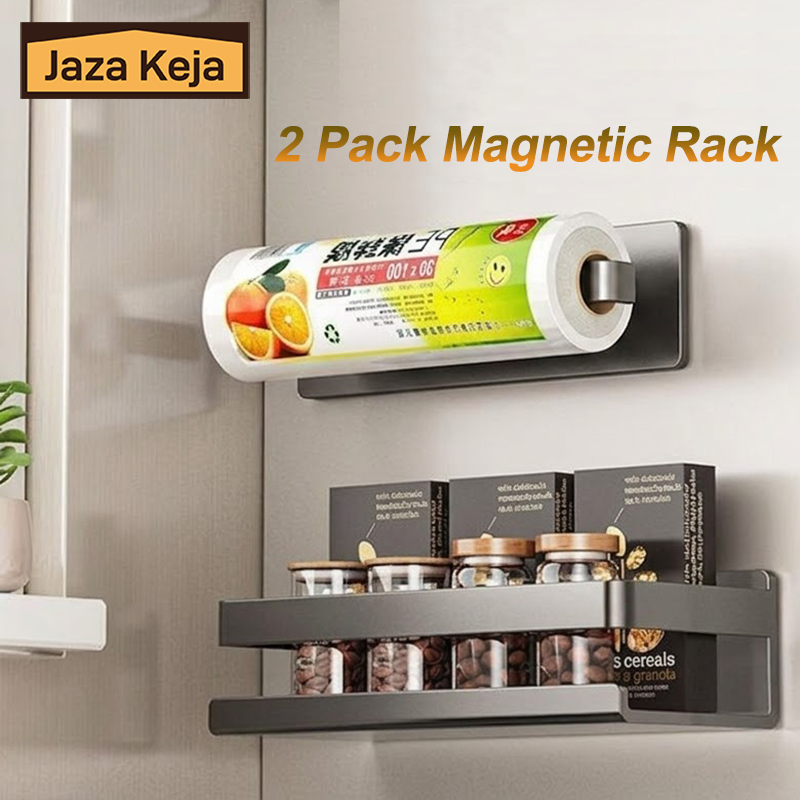 [New]Jaza Keja 2PCS Magnetic Spice Rack Refrigerator Paper Towel Holder Magnetic Shelf Fridge Kitchen Cabinet Organizers Storage Seasoning Organization Mini Shelves