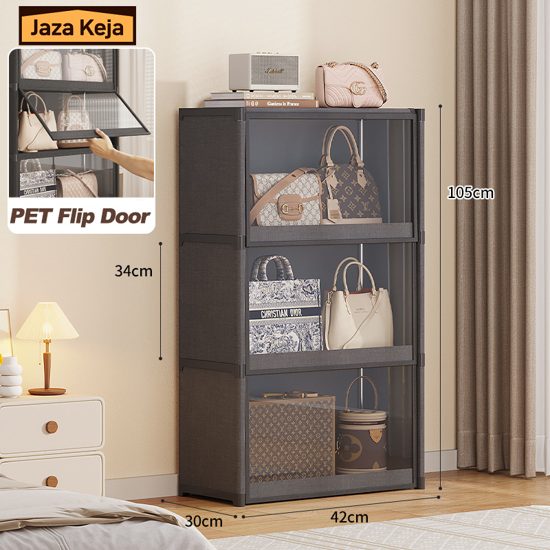 [New]Jaza Keja Multi-layer Bookshelf Floor Standing Dust-Proof Storage Cabinet Document Transparent Door Easy Portable Wardrobe Sorting Rack Suitable for Offices Classrooms Dormitories Entrances