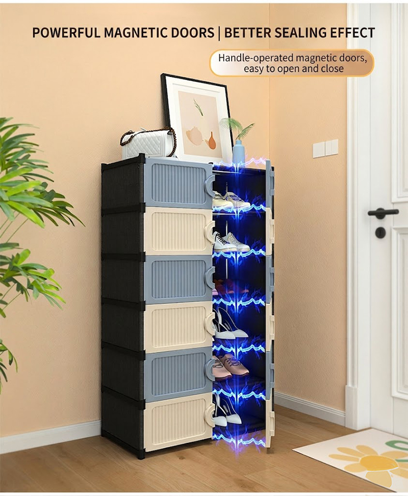 []New]Jaza Keja Portable Plastic Shoe Rack Organizer 4 5 Layer Shoe Cabinet 15 Pair Shoe Storage Expandable Free Standing Stackable Magnetic Door Space Saving for Bedroom
