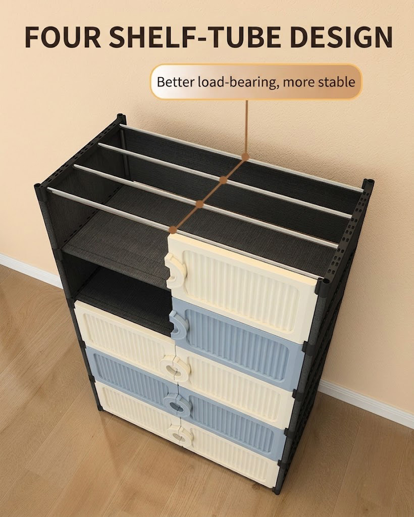 []New]Jaza Keja Portable Plastic Shoe Rack Organizer 4 5 Layer Shoe Cabinet 15 Pair Shoe Storage Expandable Free Standing Stackable Magnetic Door Space Saving for Bedroom