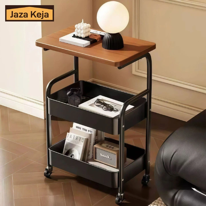 [New]Jaza Keja 3 Layer Rolling Storage Cart with Wooden Desktop-Versatile Metal Organizer ForKitchen Office Organizer Storage Cart,Standing Shelf