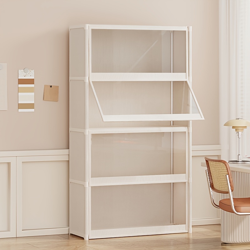 [New]Jaza Keja Multi-layer Bookshelf Floor Standing Dust-Proof Storage Cabinet Document Transparent Door Easy Portable Wardrobe Sorting Rack Suitable for Offices Classrooms Dormitories Entrances