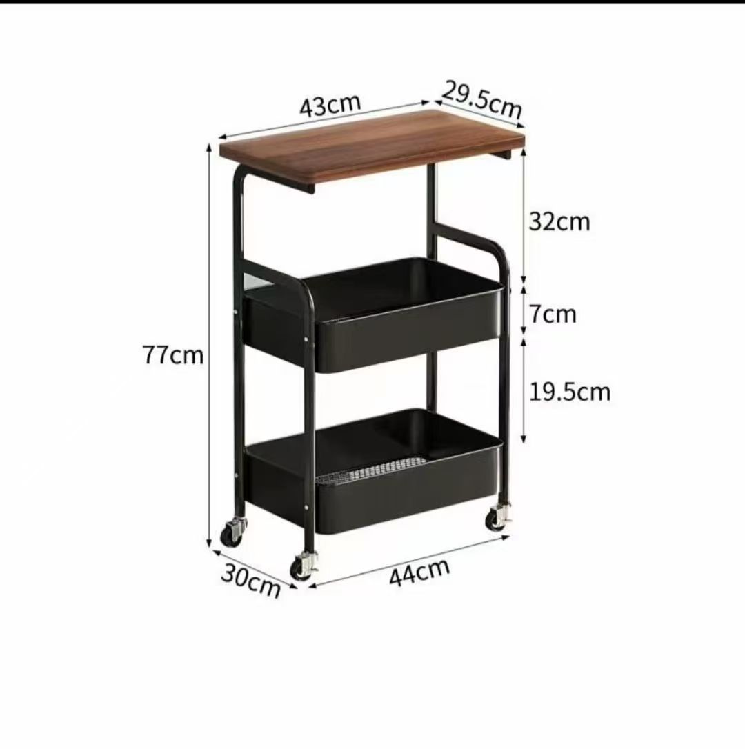[New]Jaza Keja 3 Layer Rolling Storage Cart with Wooden Desktop-Versatile Metal Organizer ForKitchen Office Organizer Storage Cart,Standing Shelf