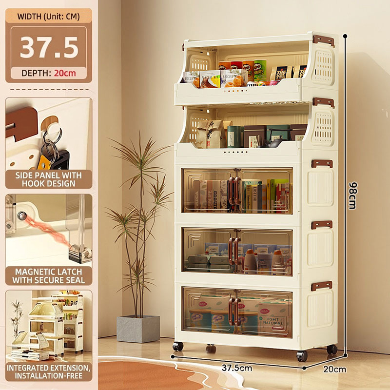 [New]Jaza Keja Stackable Storage Bins with Lids Rack 4 Tier Large Capacity Foldable Storage Cabinet Clear Collapsible Pantry Organizer for Home, Kitchen, Bathroom, Dorm, Office