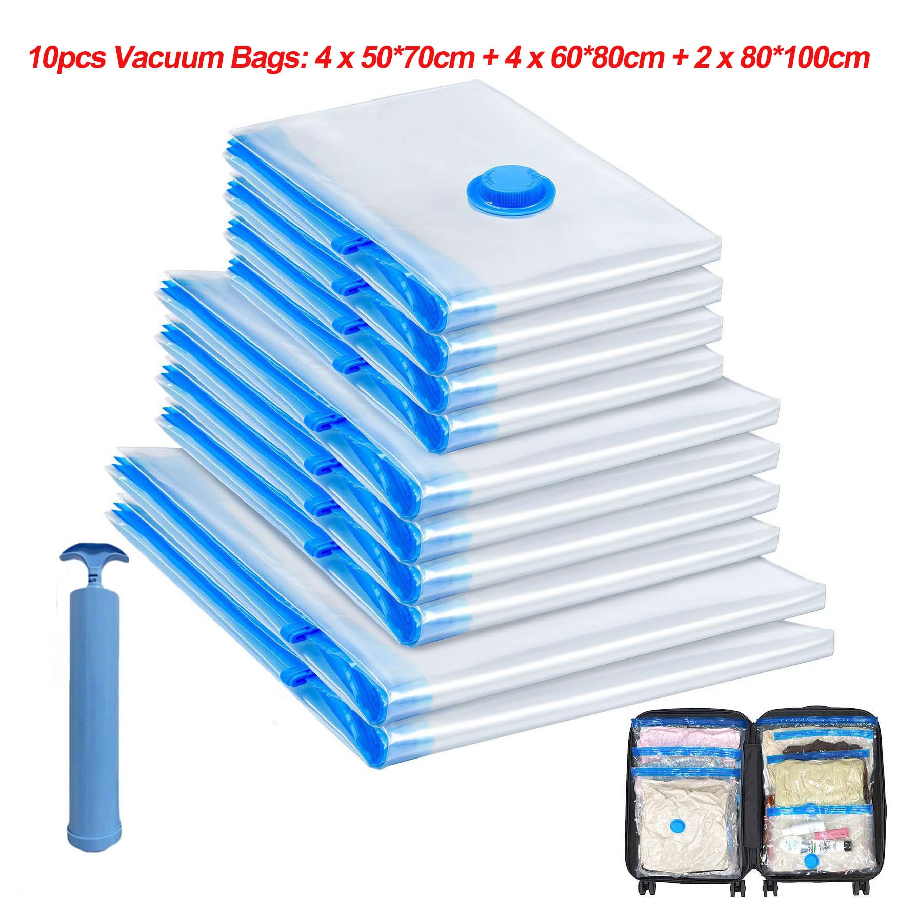 [New]Jaza Keja 10PCS Vacuum Compression Bag with Portable Hand Pump Medium Large Jumbo Clothing Quilt Storage Bag Large Suit Household Pumping Clothes Finishing Bag for Bedding Clothes Travel