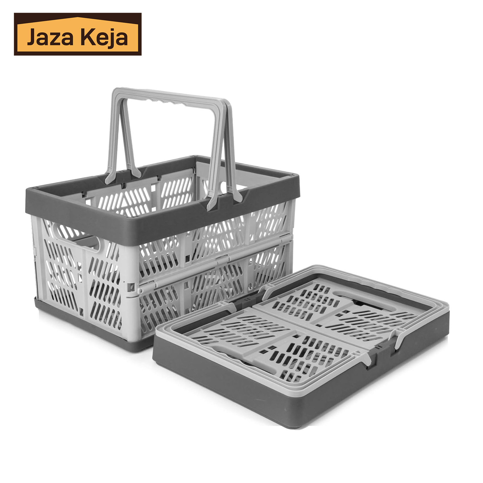 [New]Jaza Keja 20L 30L Plastic Collapsible Crate with Handle Stackable Grocery Shopping Baskets Organizer Container for Car Home Pinic Classroom Kitchen Bathroom