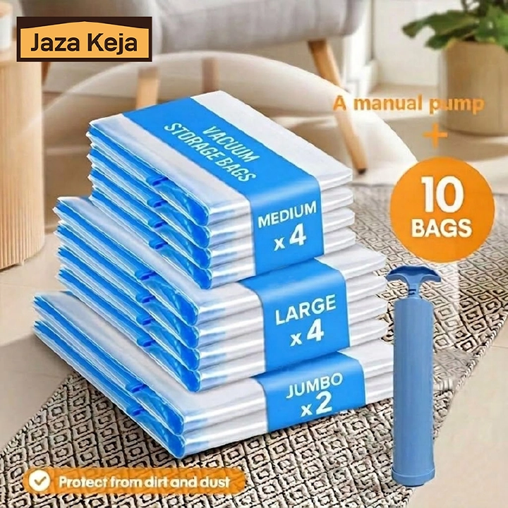 [New]Jaza Keja 10PCS Vacuum Compression Bag with Portable Hand Pump Medium Large Jumbo Clothing Quilt Storage Bag Large Suit Household Pumping Clothes Finishing Bag for Bedding Clothes Travel