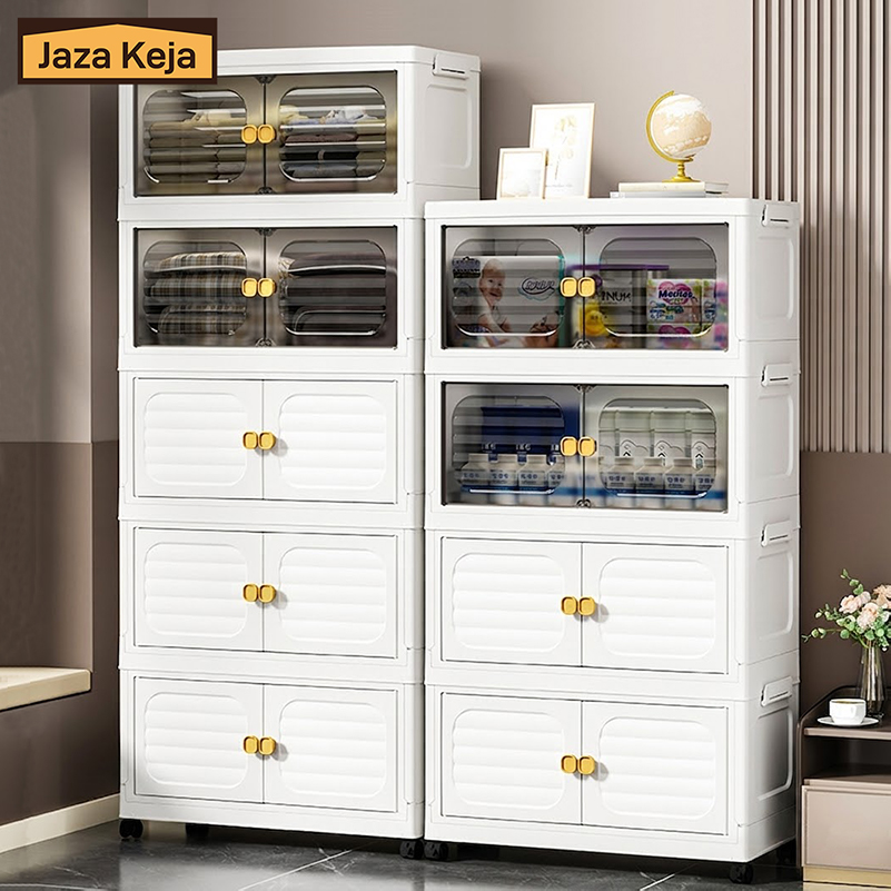 [New]Jaza Keja 4 5 Layer Foldable Storage Cabinets Space-Saving Collapsible Rectangular PP Plastic Camping Storage Case Lid for Clothes Storage