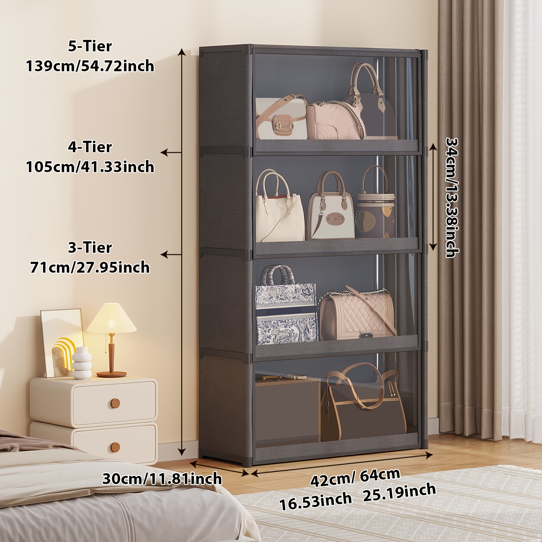 [New]Jaza Keja Multi-layer Bookshelf Floor Standing Dust-Proof Storage Cabinet Document Transparent Door Easy Portable Wardrobe Sorting Rack Suitable for Offices Classrooms Dormitories Entrances
