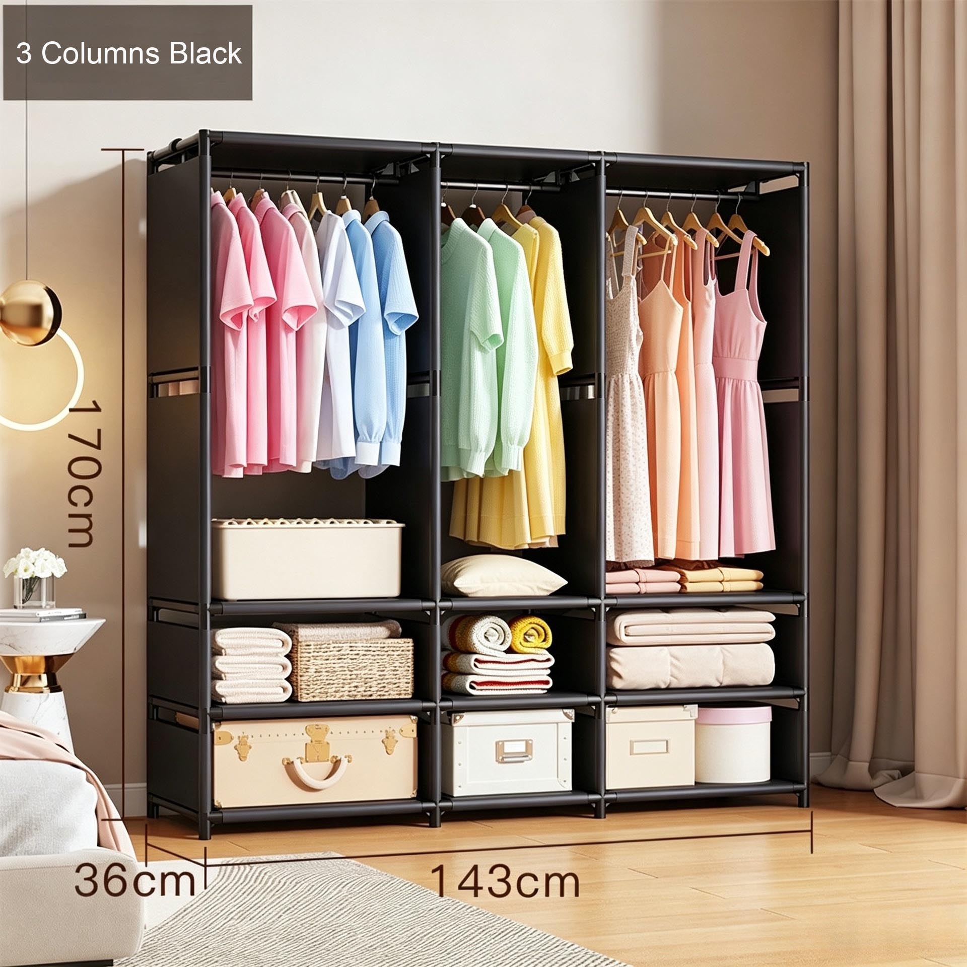 Jaza Keja 2 Columns Clothes 16mm Thick Steel Pipe Heavy-Duty Metallic Portable Premium Wardrobe Garment Rack Shoes Hat Integrated Clothes Closet Drying Rack Storage Shelf Home Organizer