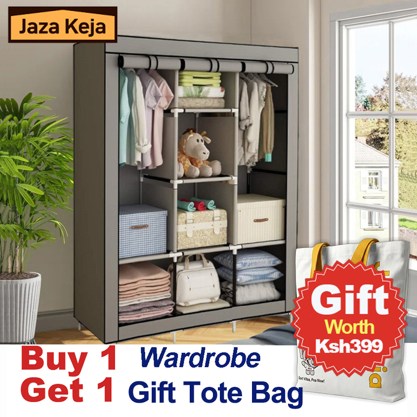 [Sale]Jaza Keja 3 Columns 130 DIY Large Capacity Metallic Wardrobe Assemble Closets Portable Home Storage with Rolling Door Gift