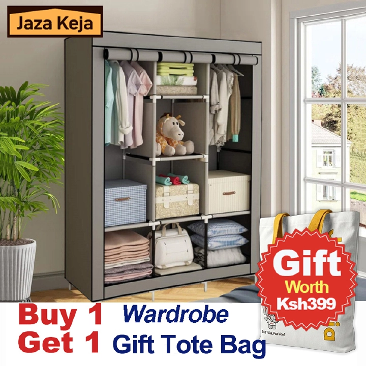 [Sale]Jaza Keja 3 Columns 130 DIY Large Capacity Metallic Wardrobe Assemble Closets Portable Home Storage with Rolling Door Gift