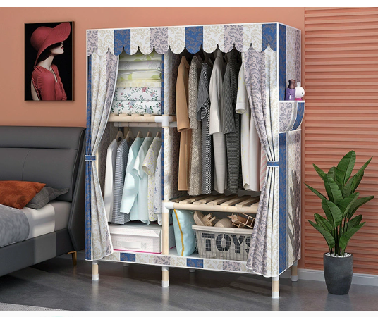 Jaza Keja 100cm Wide Portable Premium Wooden Wardrobe Oxford Cloth Large Storage Cabinets Wardrobe Closet