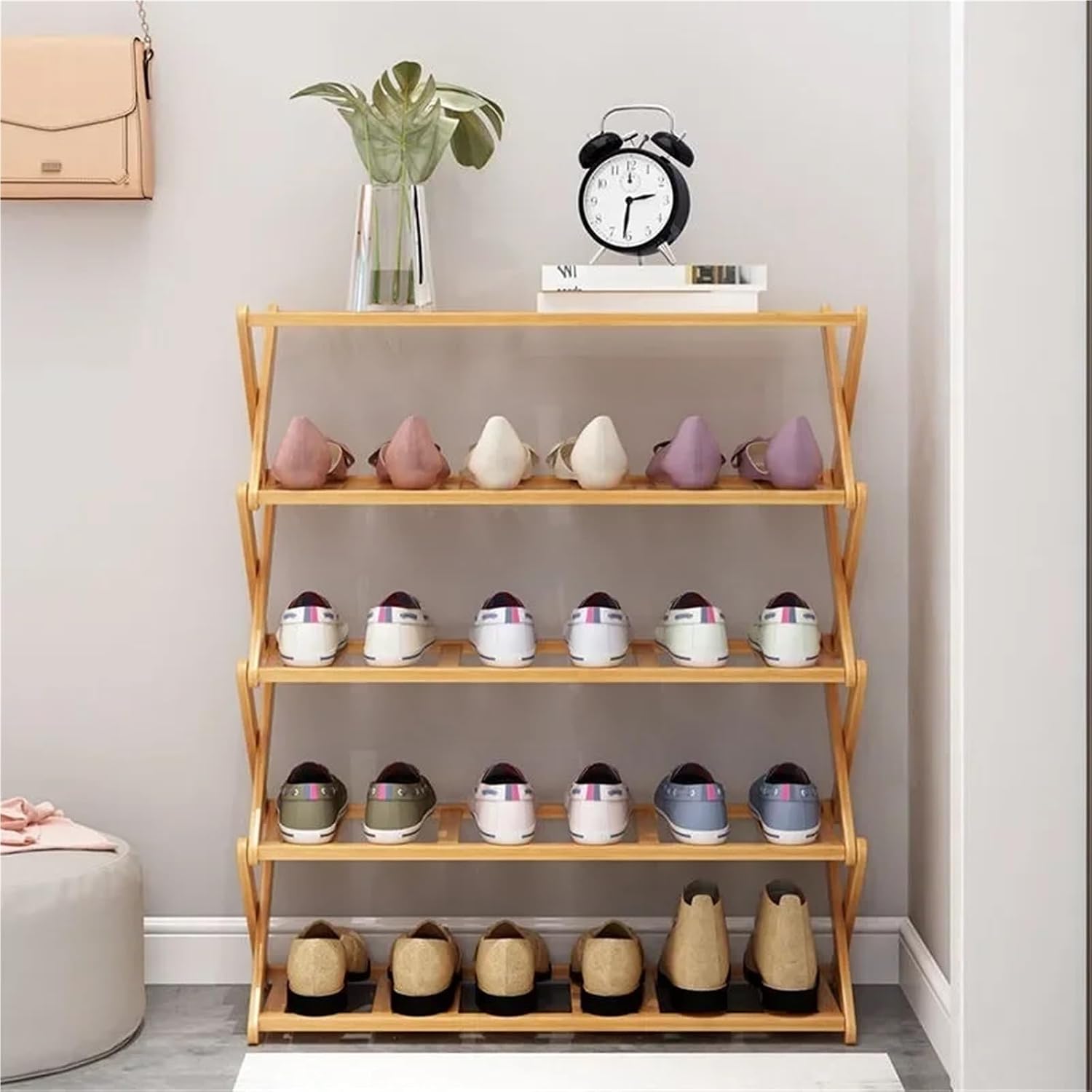 [New]Jaza Keja Folding Wooden Bamboo Shoe Rack Multilayer Storage Organizer for Entrance Hallway Shoe Cabinet Space Saving Home Furniture