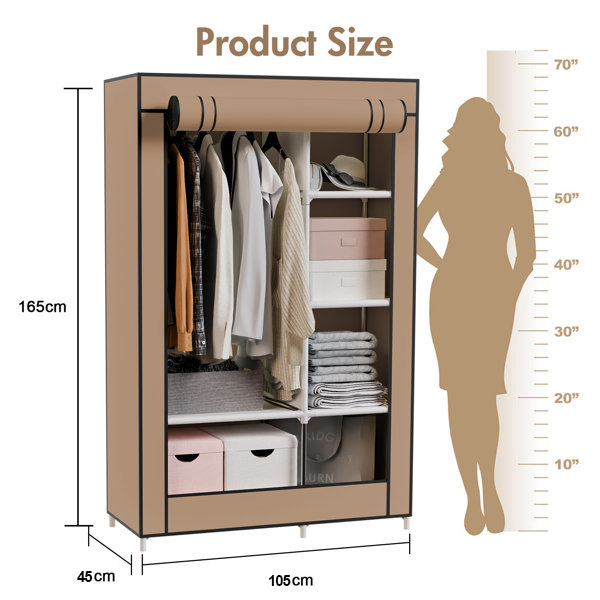 [Sale]Jaza Keja Portable 2 Columns Wardrobe Closet Clothes Storage Organization Metallic Organizer Non-Woven Fabric Cover with 6 Storage Shelves 2 Hanging Sections
