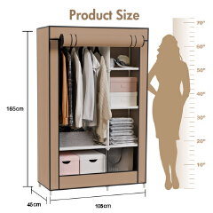 [Sale]Jaza Keja Portable 2 Columns Wardrobe Closet Clothes Storage Organization Metallic Organizer Non-Woven Fabric Cover with 6 Storage Shelves 2 Hanging Sections