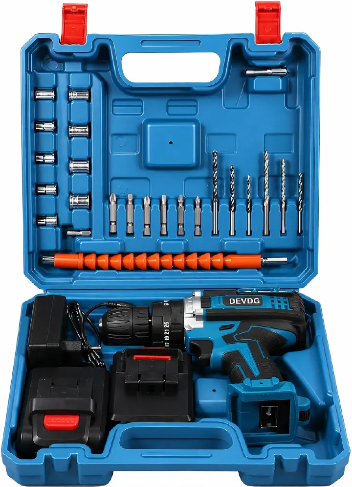 【New cordless drill kit】48VF electric drill, with 2 battery and charger,  torque setting drill, with 24 accessories, built-in 3/8 inch keyless chuck, LED light,Impact drill. Drilling through the