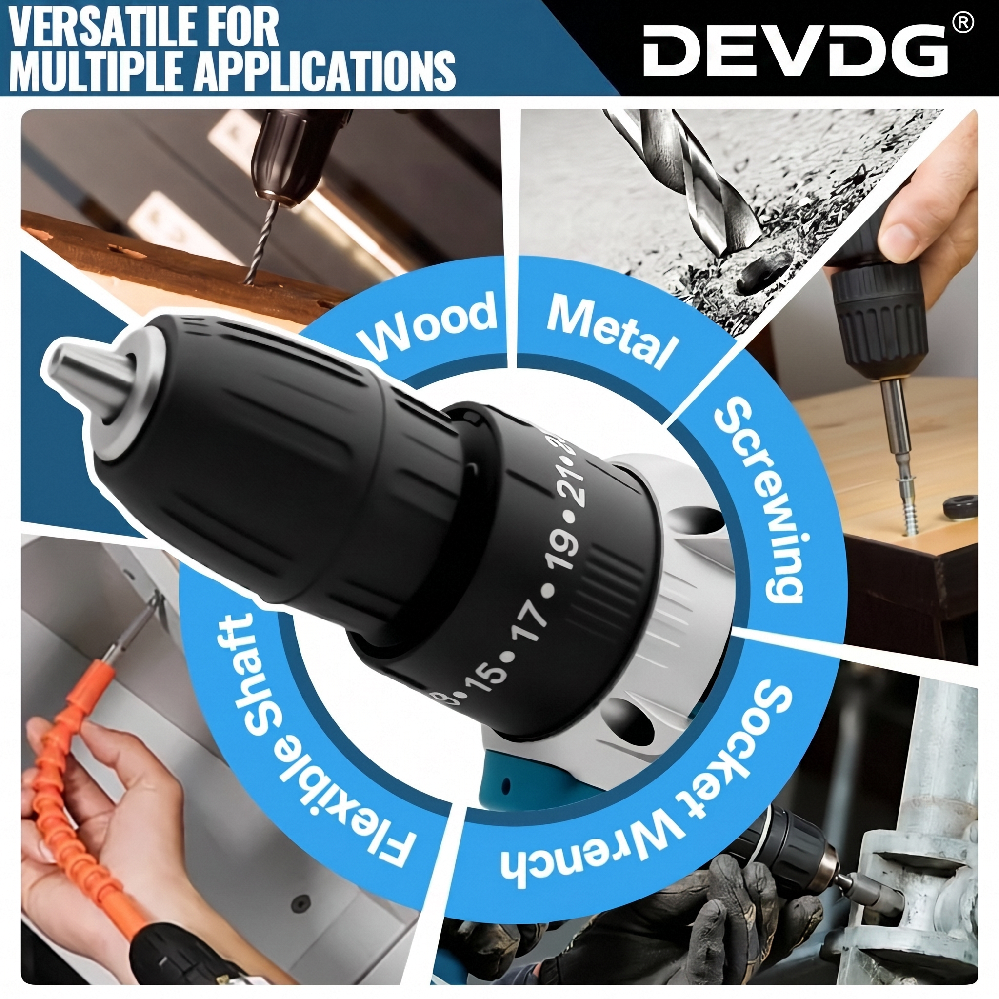 【New cordless drill kit】48VF electric drill, with 2 battery and charger,  torque setting drill, with 24 accessories, built-in 3/8 inch keyless chuck, LED light,Impact drill. Drilling through the