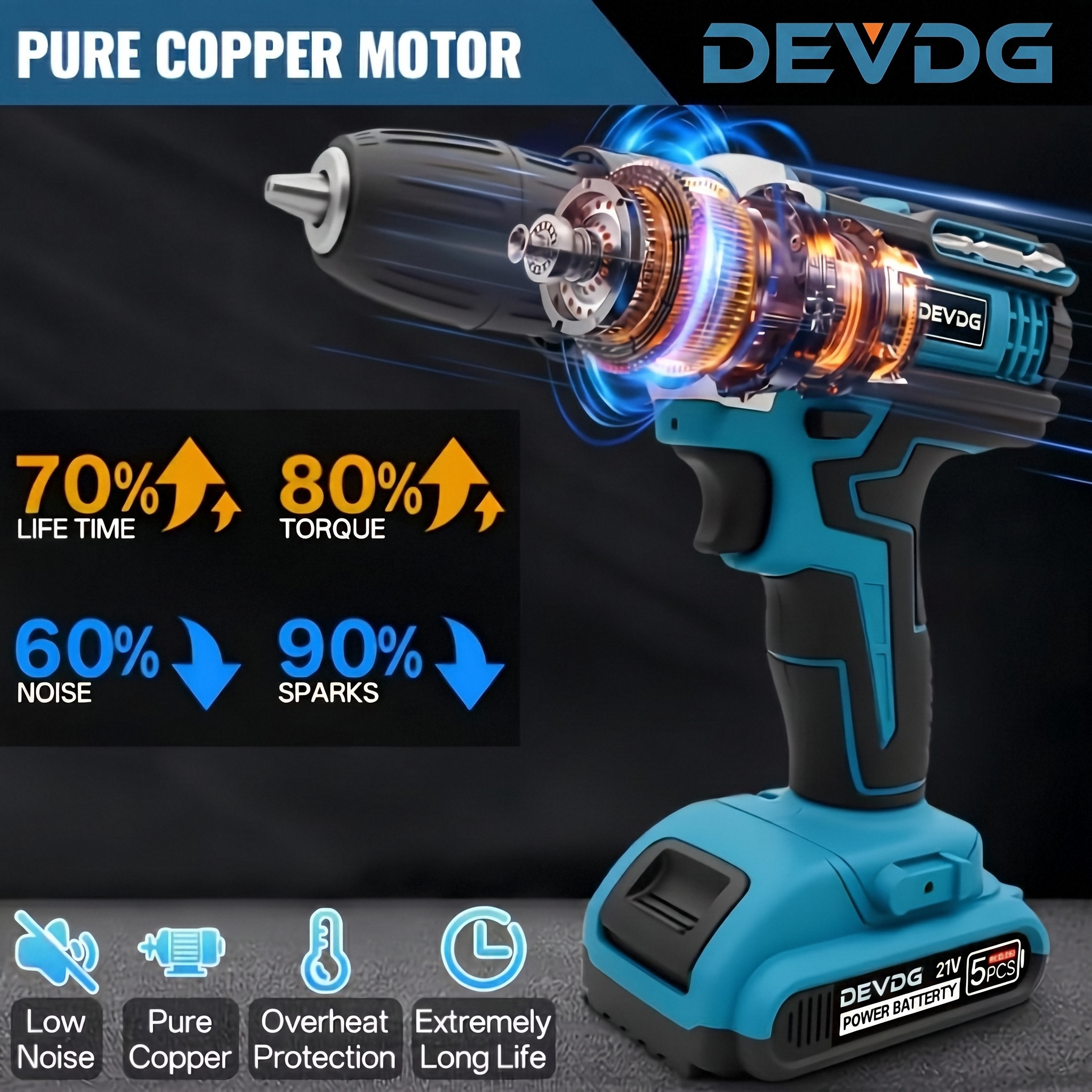 【New cordless drill kit】48VF electric drill, with 2 battery and charger,  torque setting drill, with 24 accessories, built-in 3/8 inch keyless chuck, LED light,Impact drill. Drilling through the