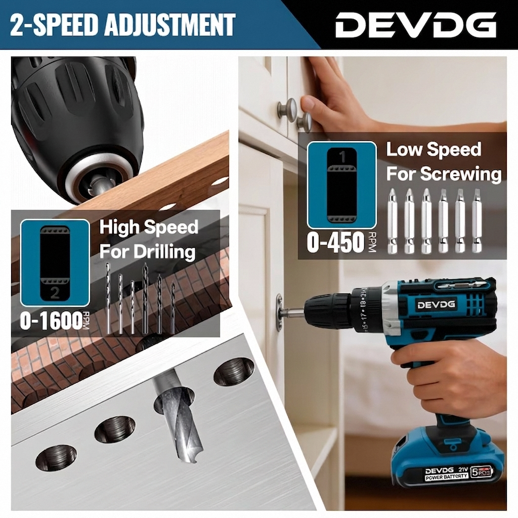 【New cordless drill kit】48VF electric drill, with 2 battery and charger,  torque setting drill, with 24 accessories, built-in 3/8 inch keyless chuck, LED light,Impact drill. Drilling through the