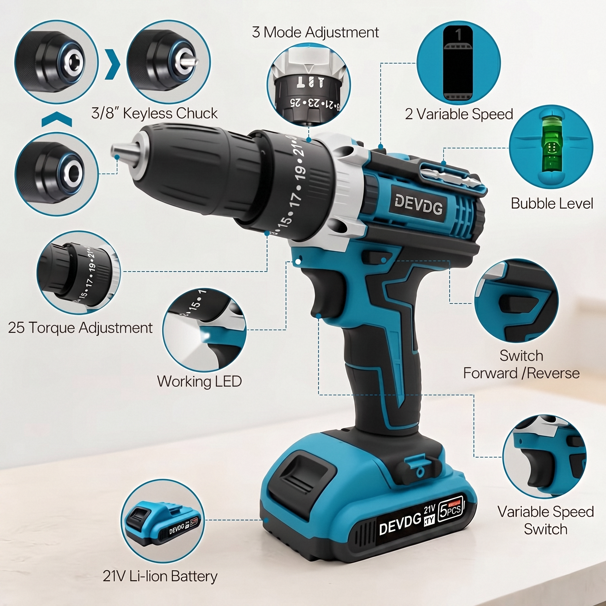 【New cordless drill kit】48VF electric drill, with 2 battery and charger,  torque setting drill, with 24 accessories, built-in 3/8 inch keyless chuck, LED light,Impact drill. Drilling through the