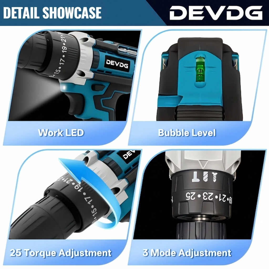【New cordless drill kit】48VF electric drill, with 2 battery and charger,  torque setting drill, with 24 accessories, built-in 3/8 inch keyless chuck, LED light,Impact drill. Drilling through the
