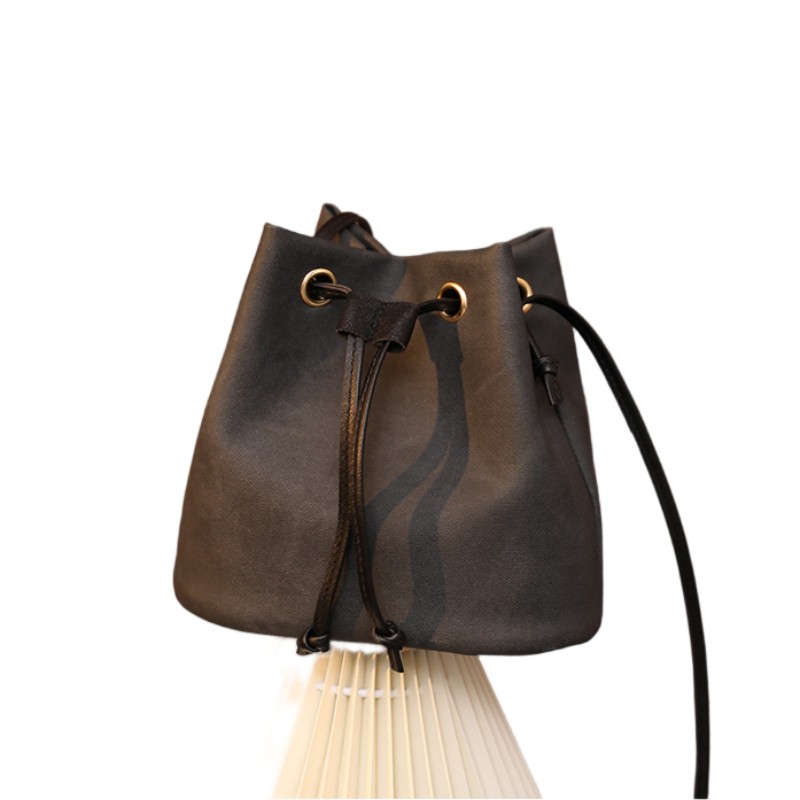 Solid-Color Minimalist Drawstring Pu Material Bucket Bag For Ladies Crossbody Bag