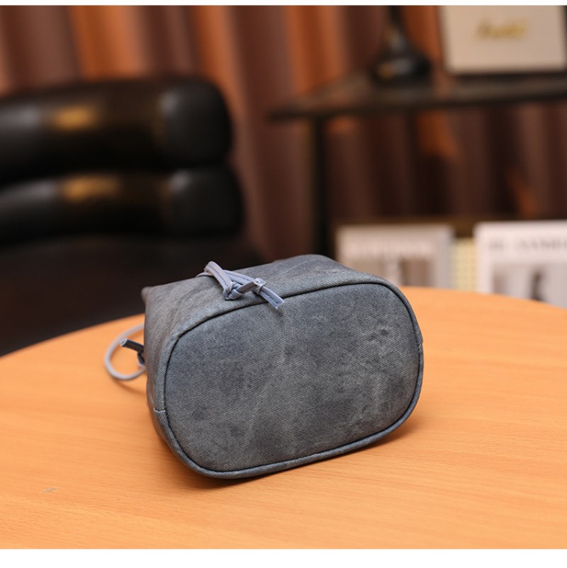 Solid-Color Minimalist Drawstring Pu Material Bucket Bag For Ladies Crossbody Bag